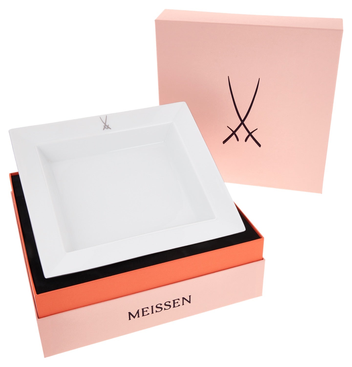 Vide-Poche, groß, Markenzeichen Meissen, platin, Platinrand, 21 x 18,5 cm