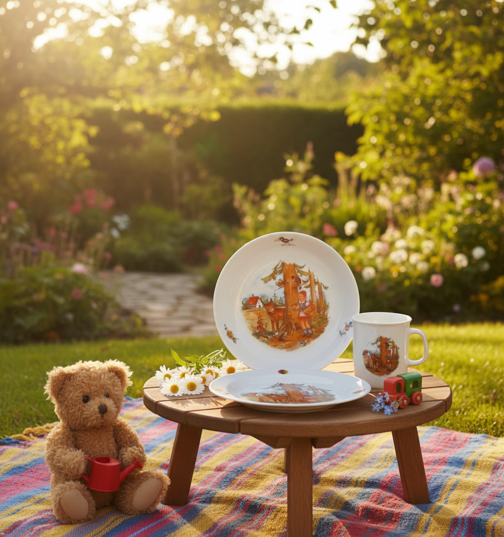 Kindergedeck 3-tlg. Porzellan Wunderschönes buntes Märchenmotiv "Rotkäppchen"