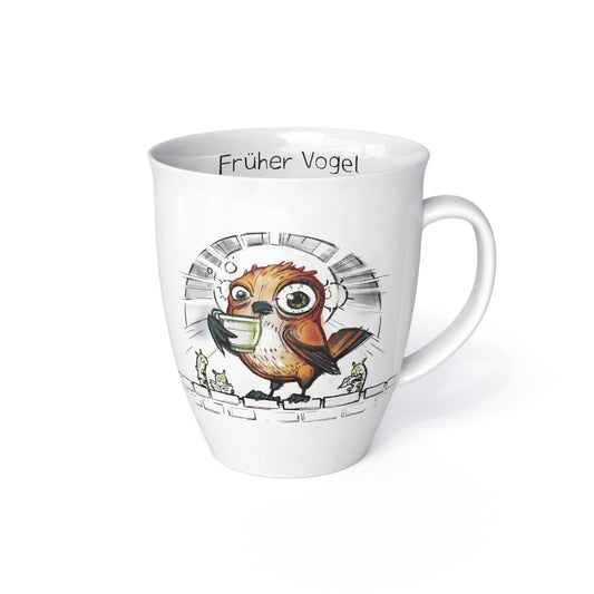 L.E.R.D.93 Tasse mit Motiv Vögelchen Früher Vogel Made in Germany Porzellan Becher