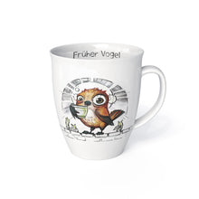 Lade das Bild in den Galerie-Viewer, L.E.R.D.93 Tasse mit Motiv Vögelchen Früher Vogel Made in Germany Porzellan Becher
