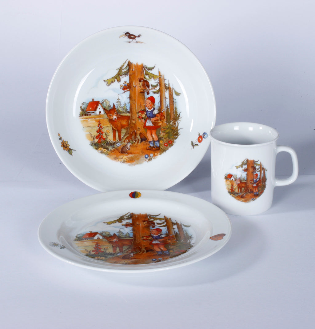 Kindergedeck 3-tlg. Porzellan Wunderschönes buntes Märchenmotiv "Rotkäppchen"