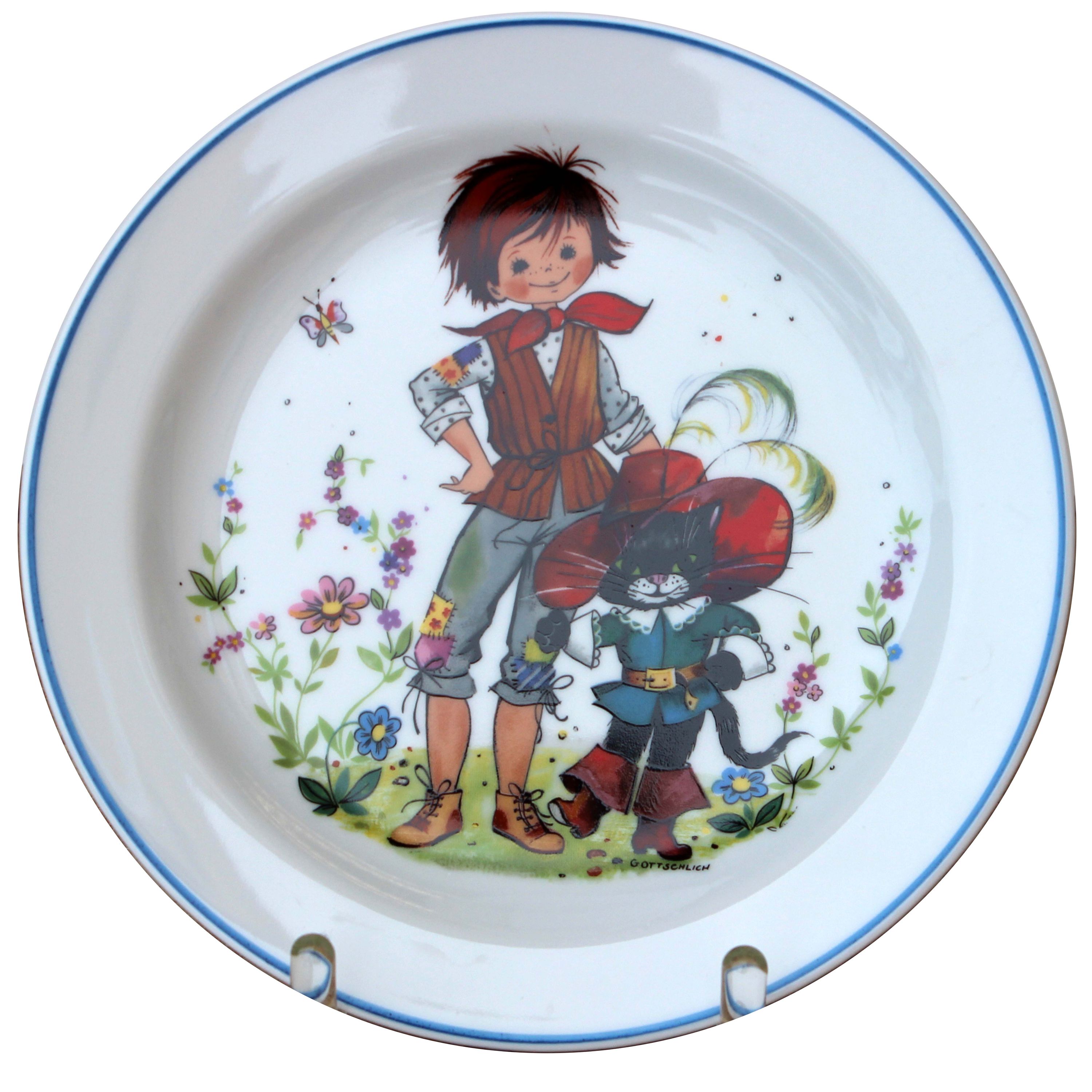 modernes Kindergeschirr Set Porzellan 3 teilig gestiefelter Kater