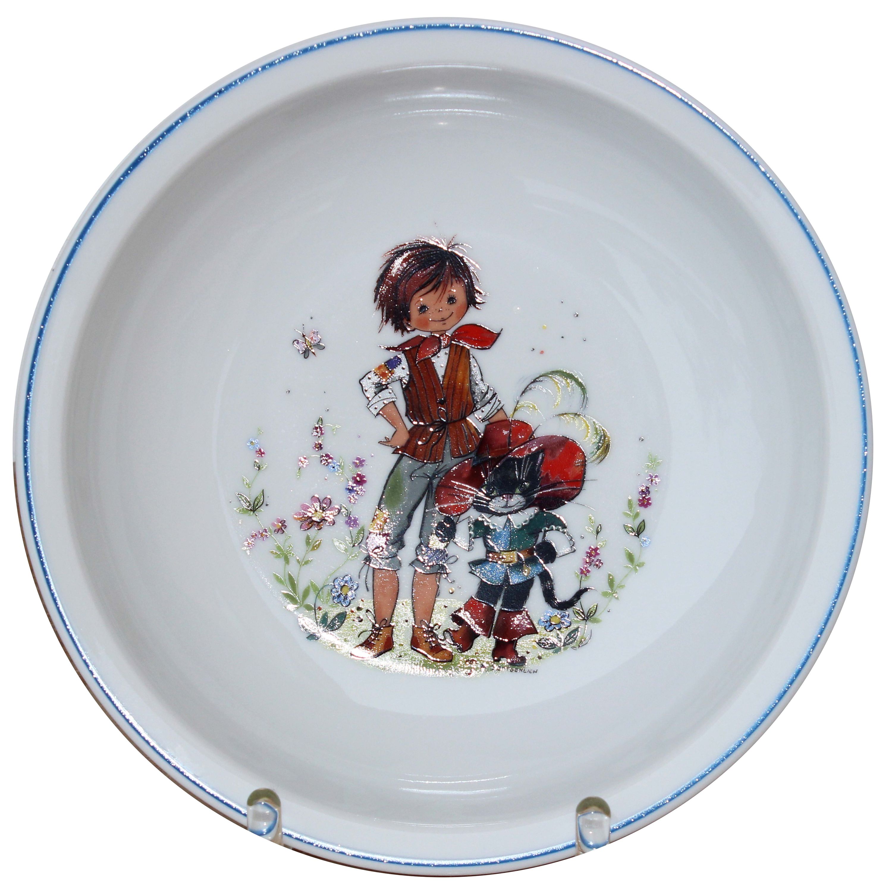 modernes Kindergeschirr Set Porzellan 3 teilig gestiefelter Kater