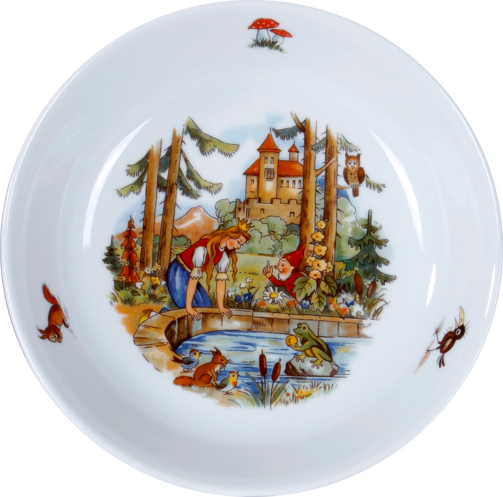 Kindergedeck 3-tlg. Porzellan Wunderschönes buntes Märchenmotiv "Der Froschkönig" .