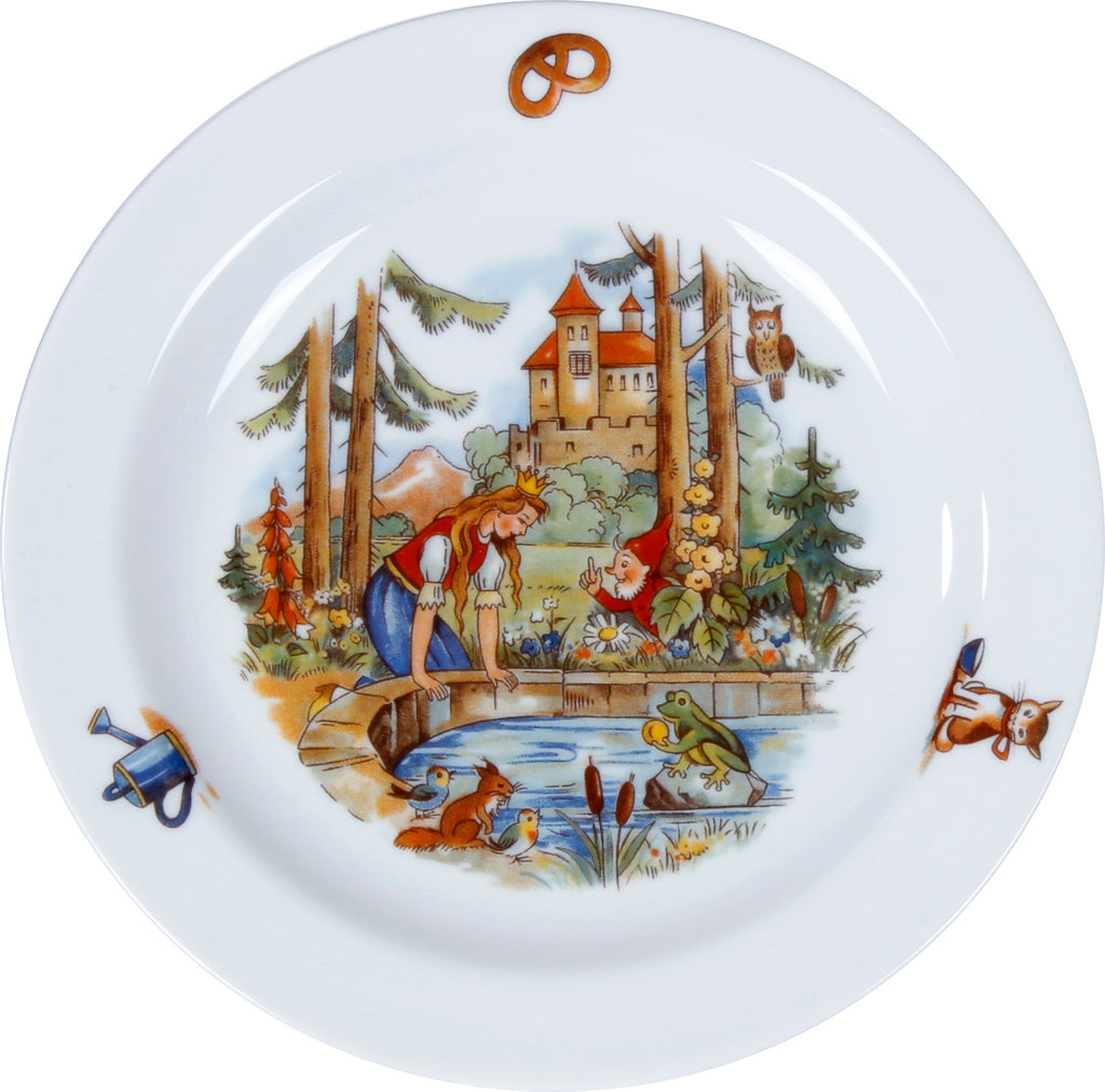 Kindergedeck 3-tlg. Porzellan Wunderschönes buntes Märchenmotiv "Der Froschkönig" .