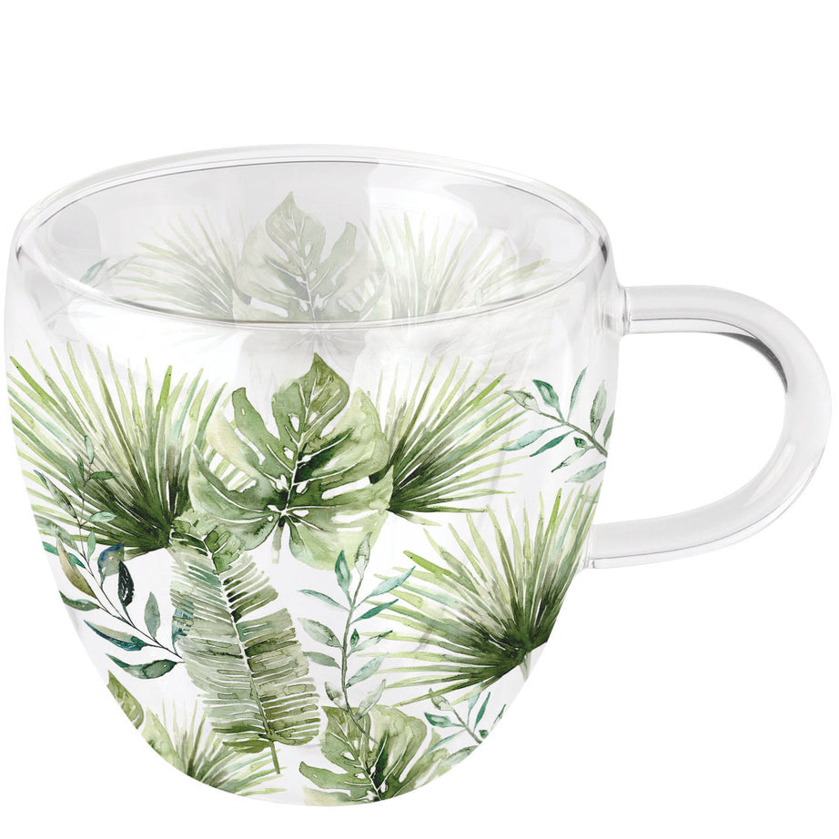 Double-walled glass Jungle leaves white
