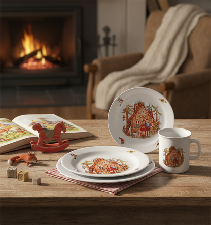 Kindergedeck 3-tlg. Porzellan Wunderschönes buntes Märchenmotiv "Hänsel & Gretel"