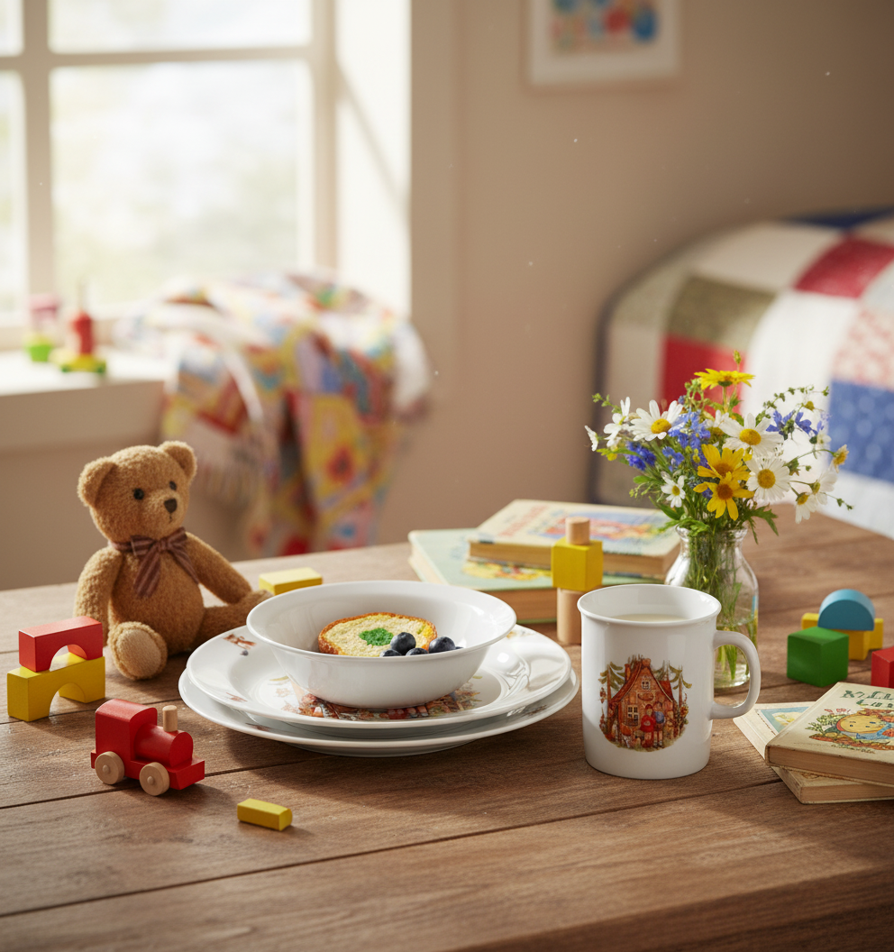 Kindergedeck 3-tlg. Porzellan Wunderschönes buntes Märchenmotiv "Hänsel & Gretel"