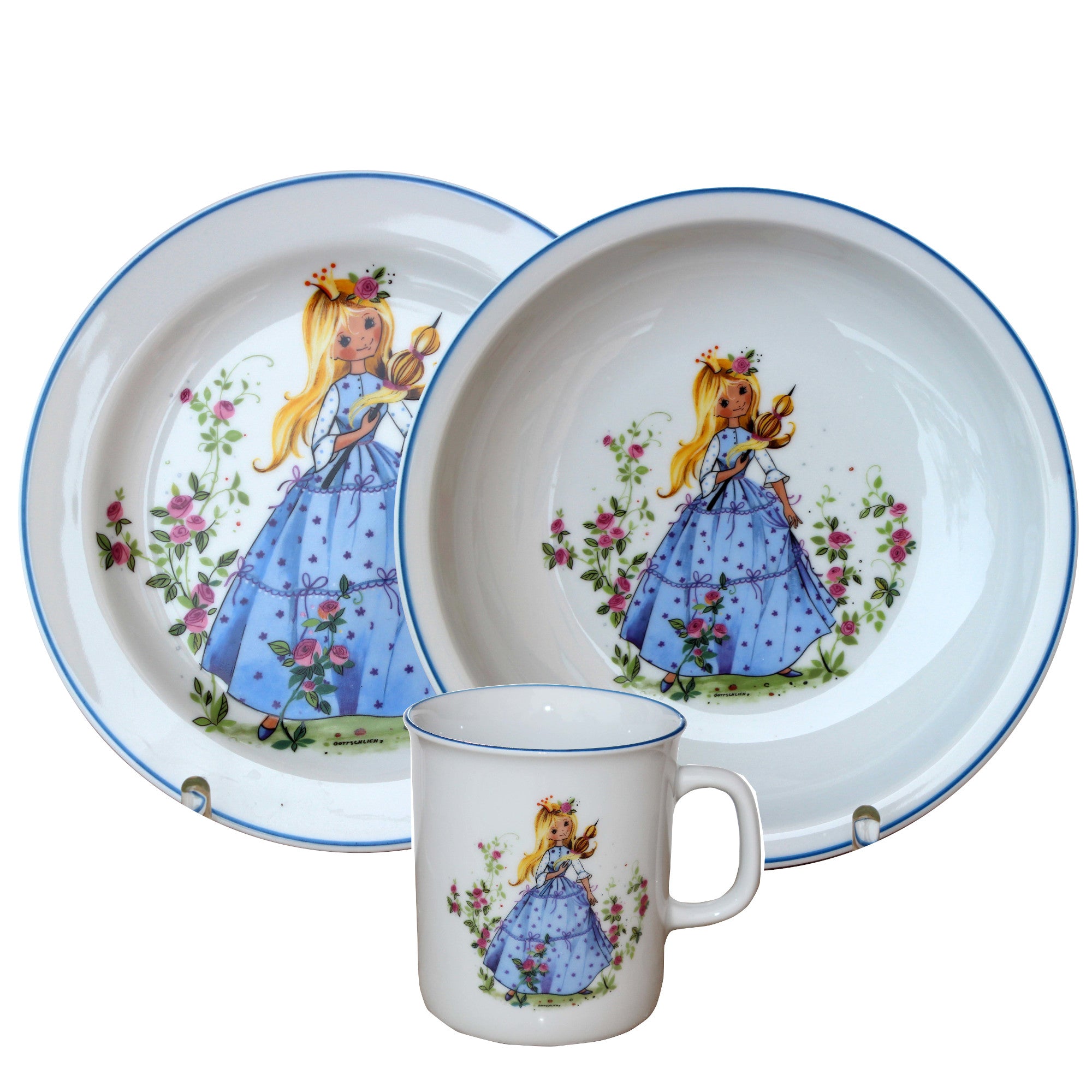 modernes Kindergeschirr Set Porzellan 3 teilig Dornröschen