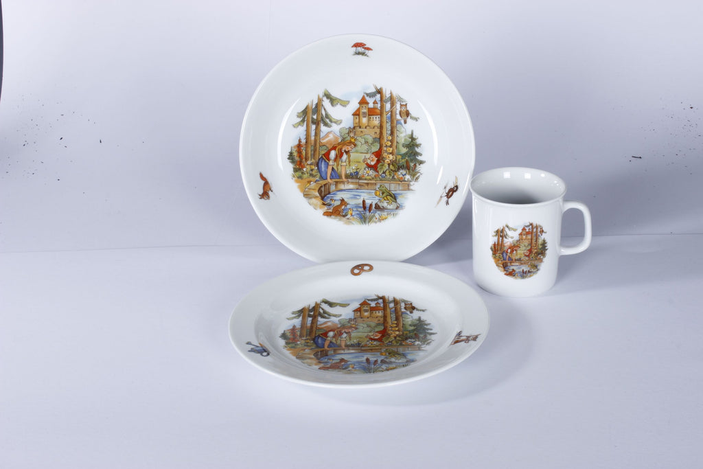 Kindergedeck 3-tlg. Porzellan Wunderschönes buntes Märchenmotiv "Der Froschkönig" .