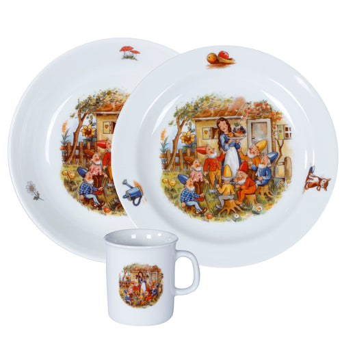 Kindergedeck 3-tlg. Porzellan Wunderschönes buntes Märchenmotiv "Schneewittchen"