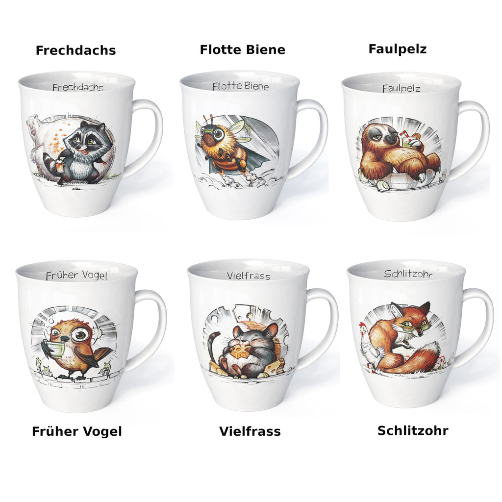 L.E.R.D.93 Tasse für Kaffee Tee mit Motiv Maus Vielfraß Made in Germany Porzellan Becher