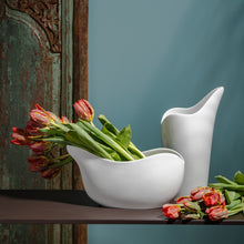 Lade das Bild in den Galerie-Viewer, Vase, Ying-Yang,flach, Weiß, L 28,5 cm

