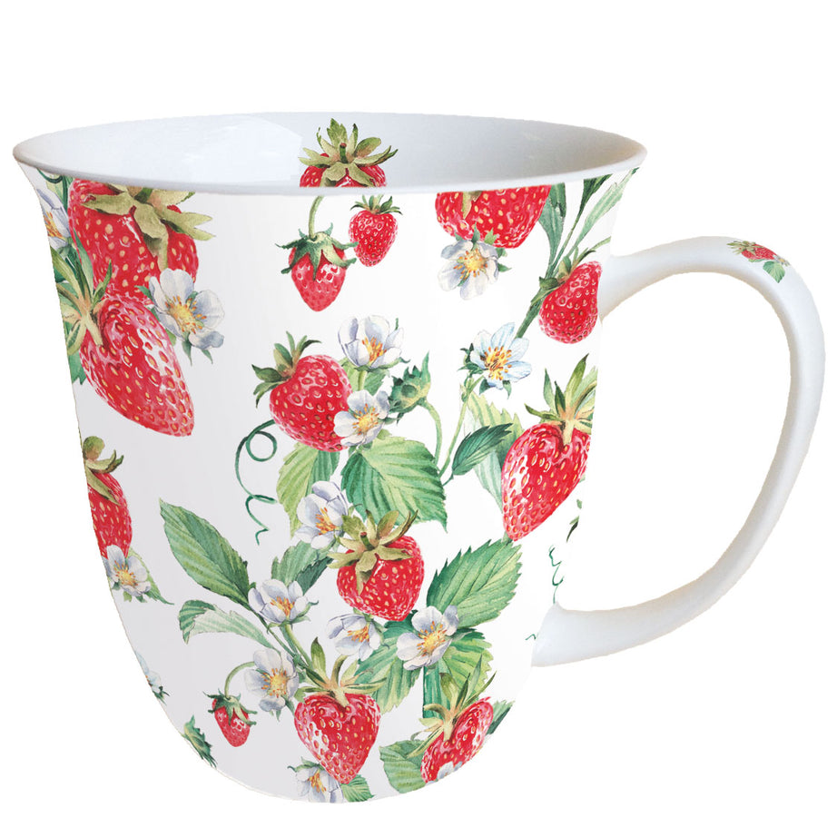 Ambiente Becher Kaffeebecher Teebecher 0.4L Garden Strawberries Erdbeeren