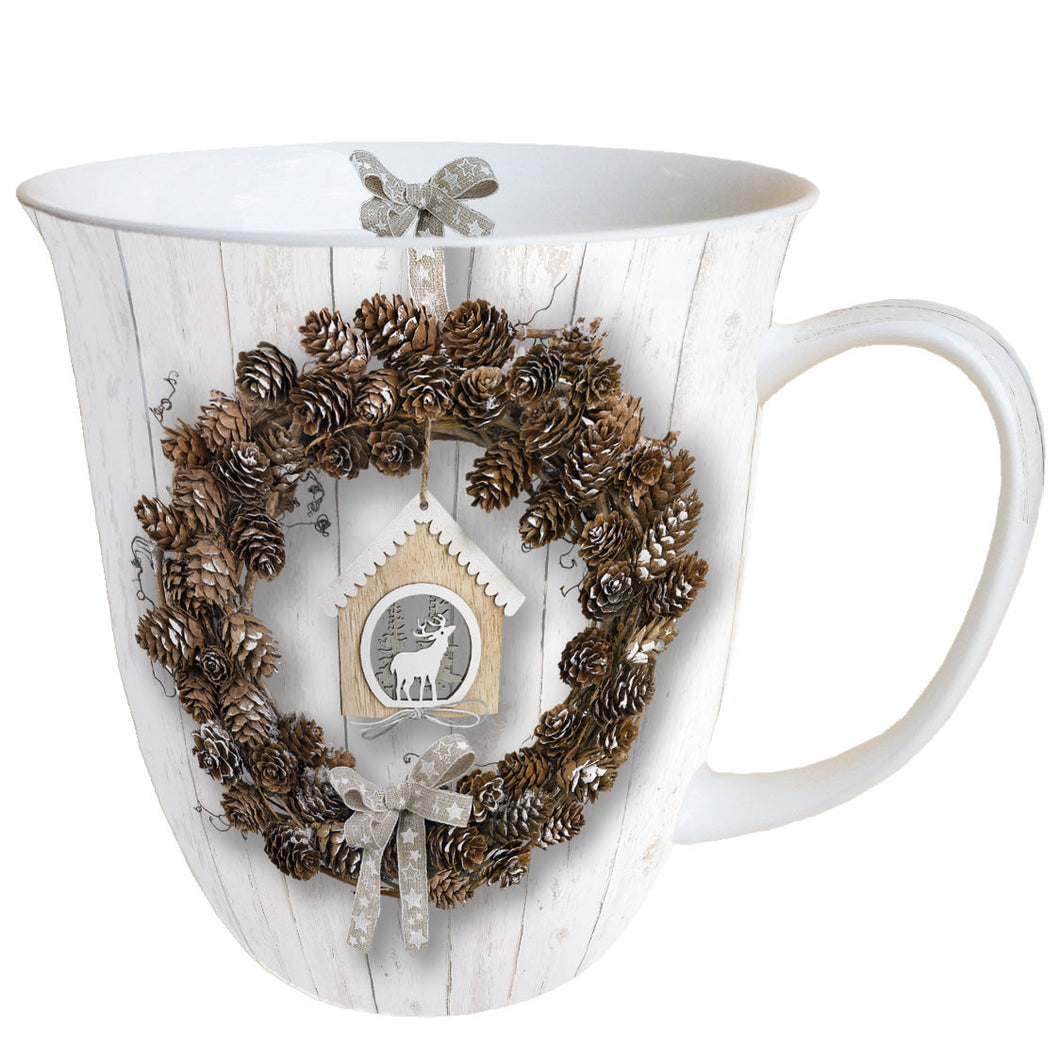 Ambiente Becher Kaffeebecher Teebecher 0.4L Pine Cone Wreath